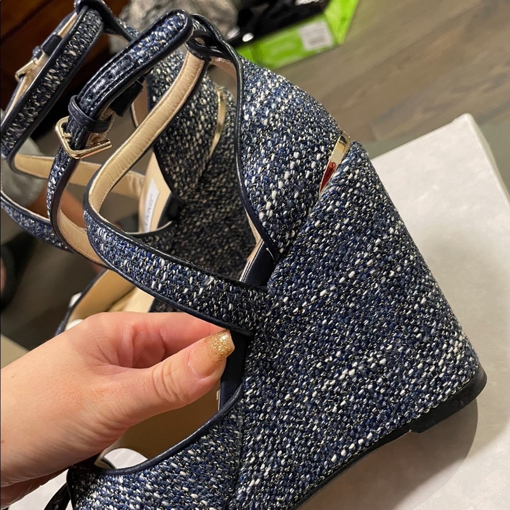 Jimmy Choo Blue Tweed Wedges - Picture 5 of 7